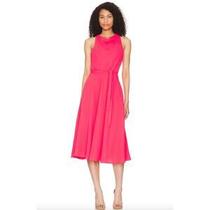Amanda Uprichard Elondra Red Pink Midi Dress Tie Waist Wedding Guest L